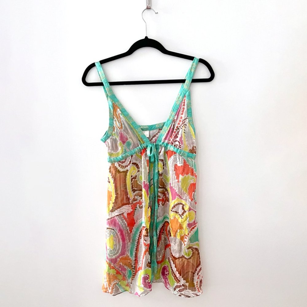 100% silk milly spaghetti strap front tie coverup / slip dress